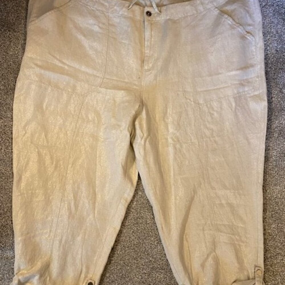 Lane Bryant Linen Blend Pants Drawstring High Rise Wide Leg Cropped